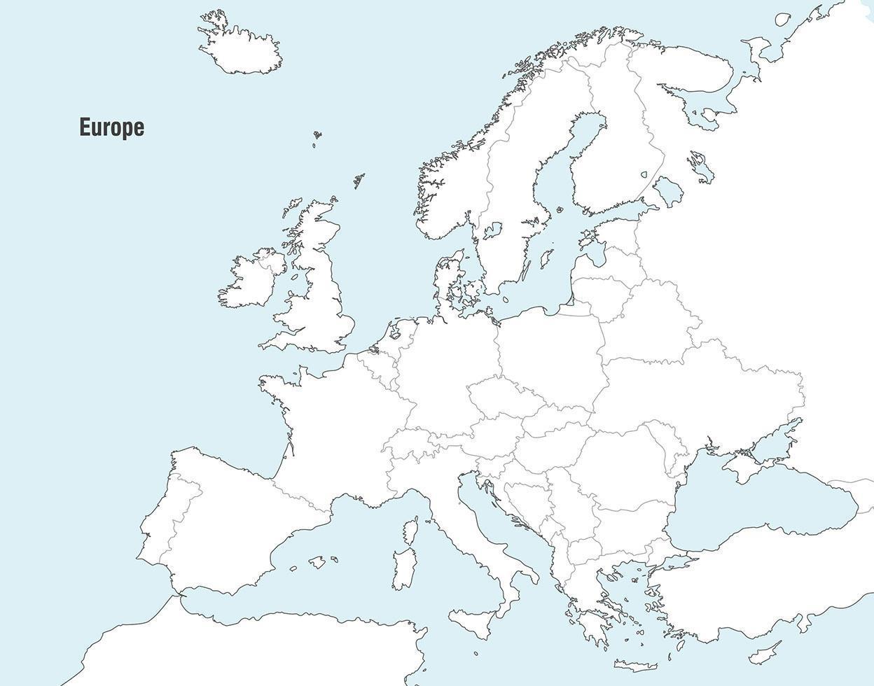 Biało niebieska mapa Europy
