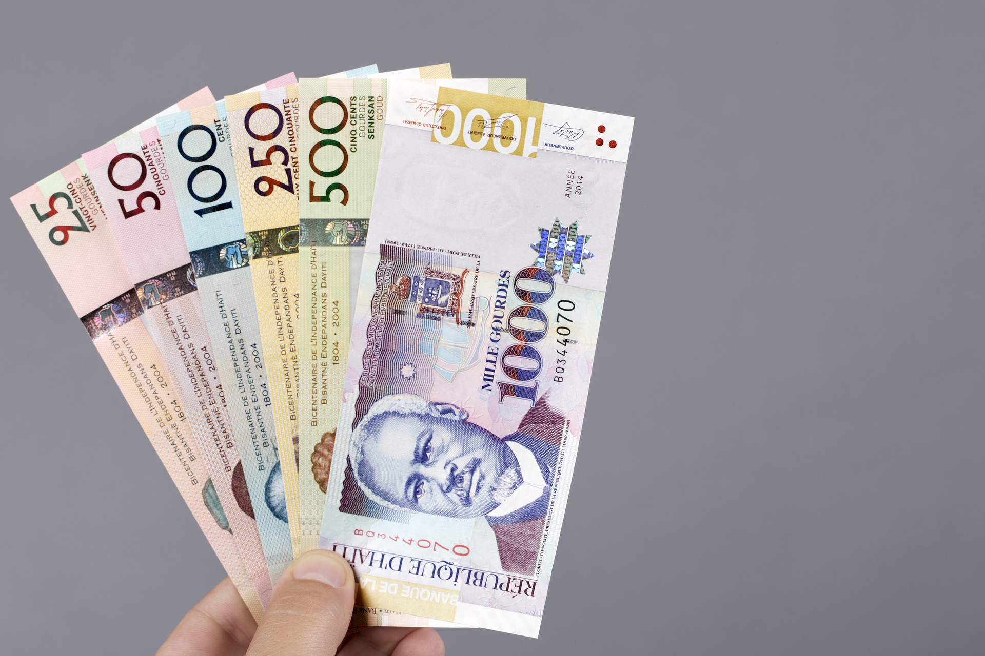 Czeskie banknoty trzymane w dłoni na szarym tle