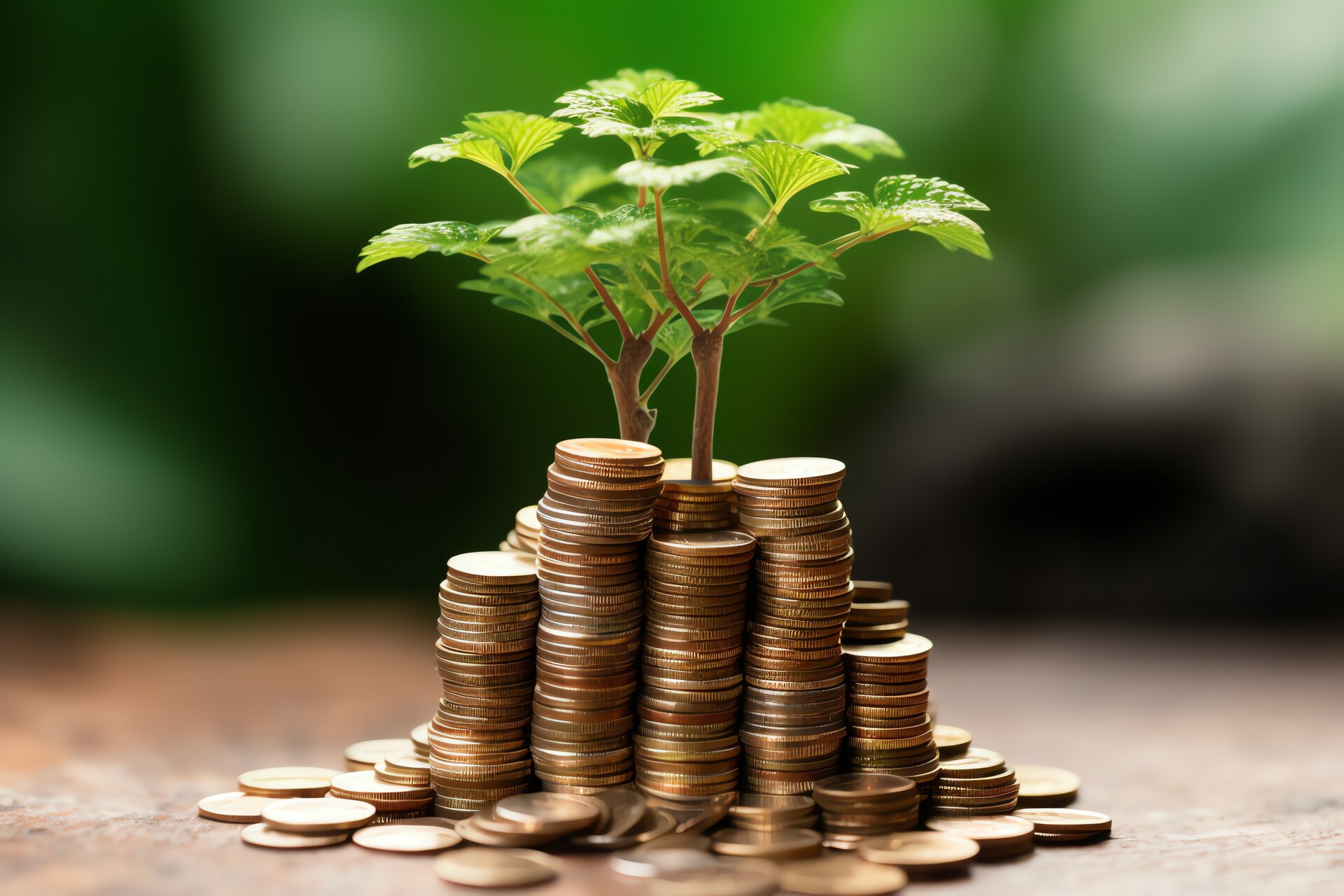 Kupa monet, na których rośnie urocze drzewko, symbolizujące inwestowanie w ETF-y