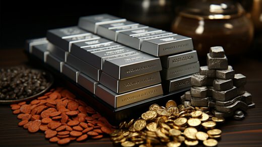 Kolekcja metali szlachetnych, takich jak złoto, srebro i platyna