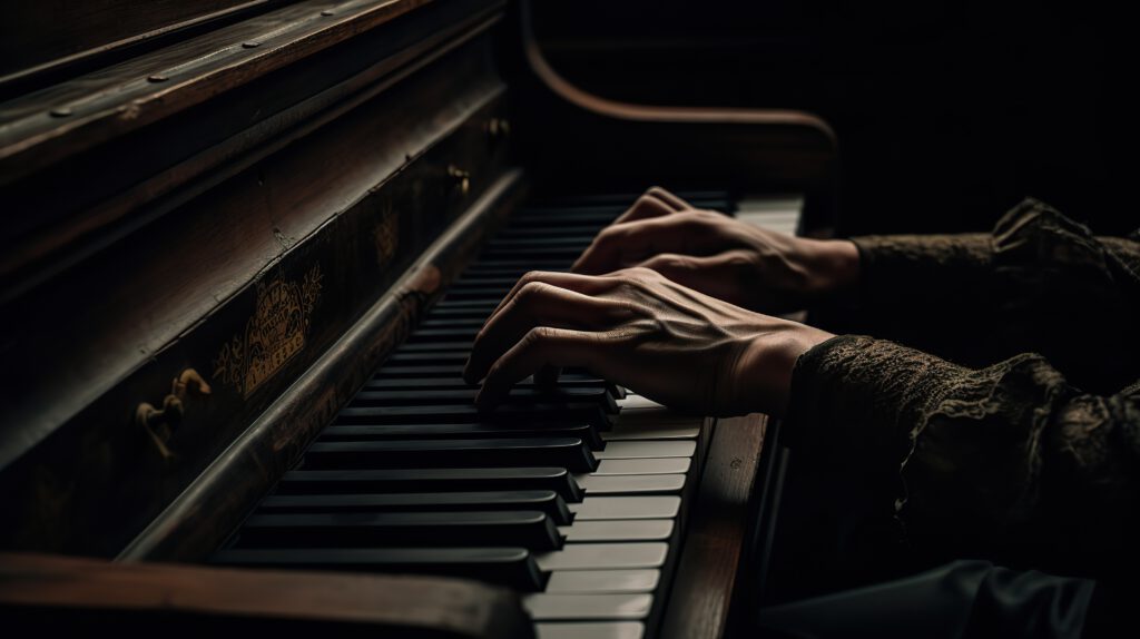 Kobieta grająca na starym fortepianie